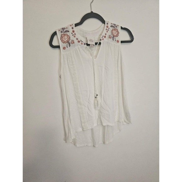 Knox Rose Women's Blouse White Flowy Boho Tank Crochet Tassles XS Vneck - Picture 1 of 10
